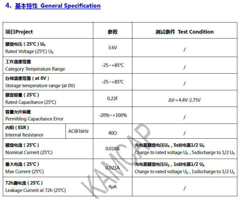 HT-3R6-D224VYH3E法拉电容3.6V 0.22F-纽扣常规H型基本特性